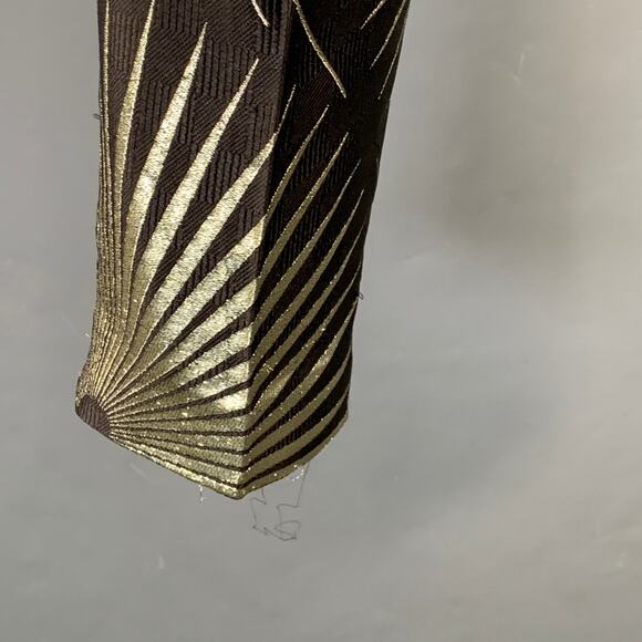 Size 32 Black Gold Jacquard Silk Blend Sunburst Cropped Casual Pants - Picture 9 of 13